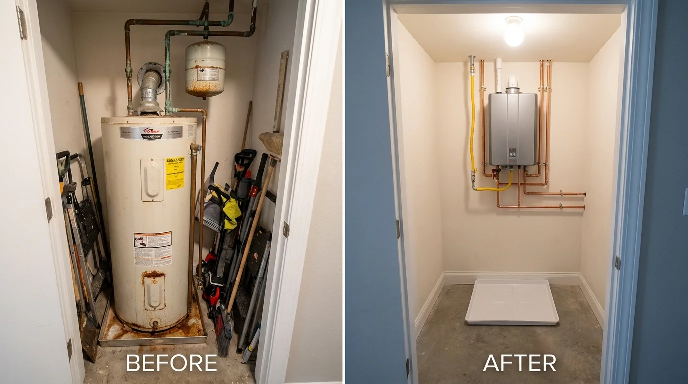 Tank water heater versus wall-mounted tankless unit comparison for Princess Anne, MD homeowners