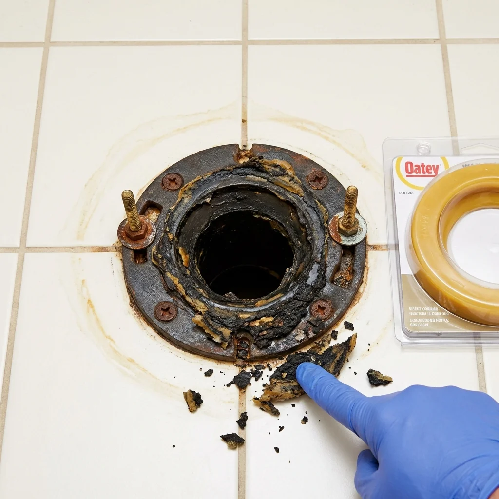 Failed wax ring showing water seepage at the base of a toilet in a Princess Anne, MD home