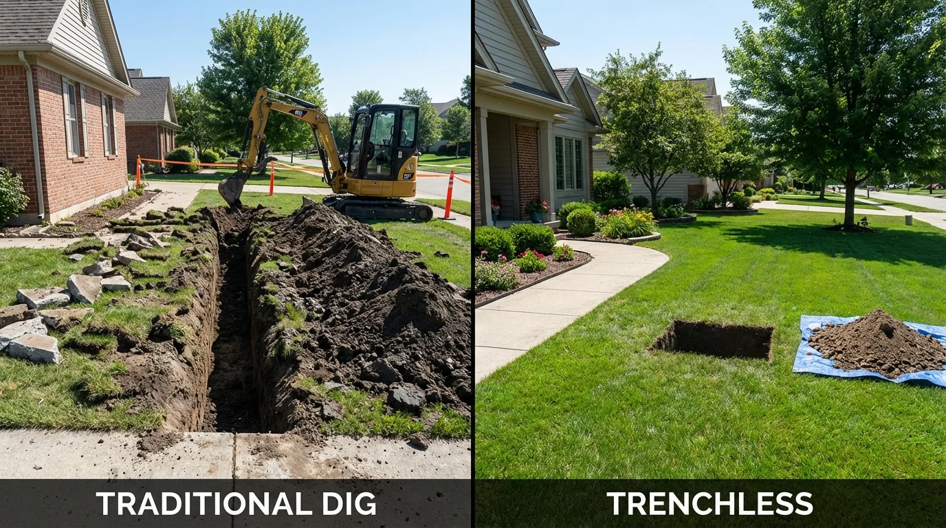 Trenchless sewer repair with minimal yard damage versus traditional excavation in Princess Anne, MD
